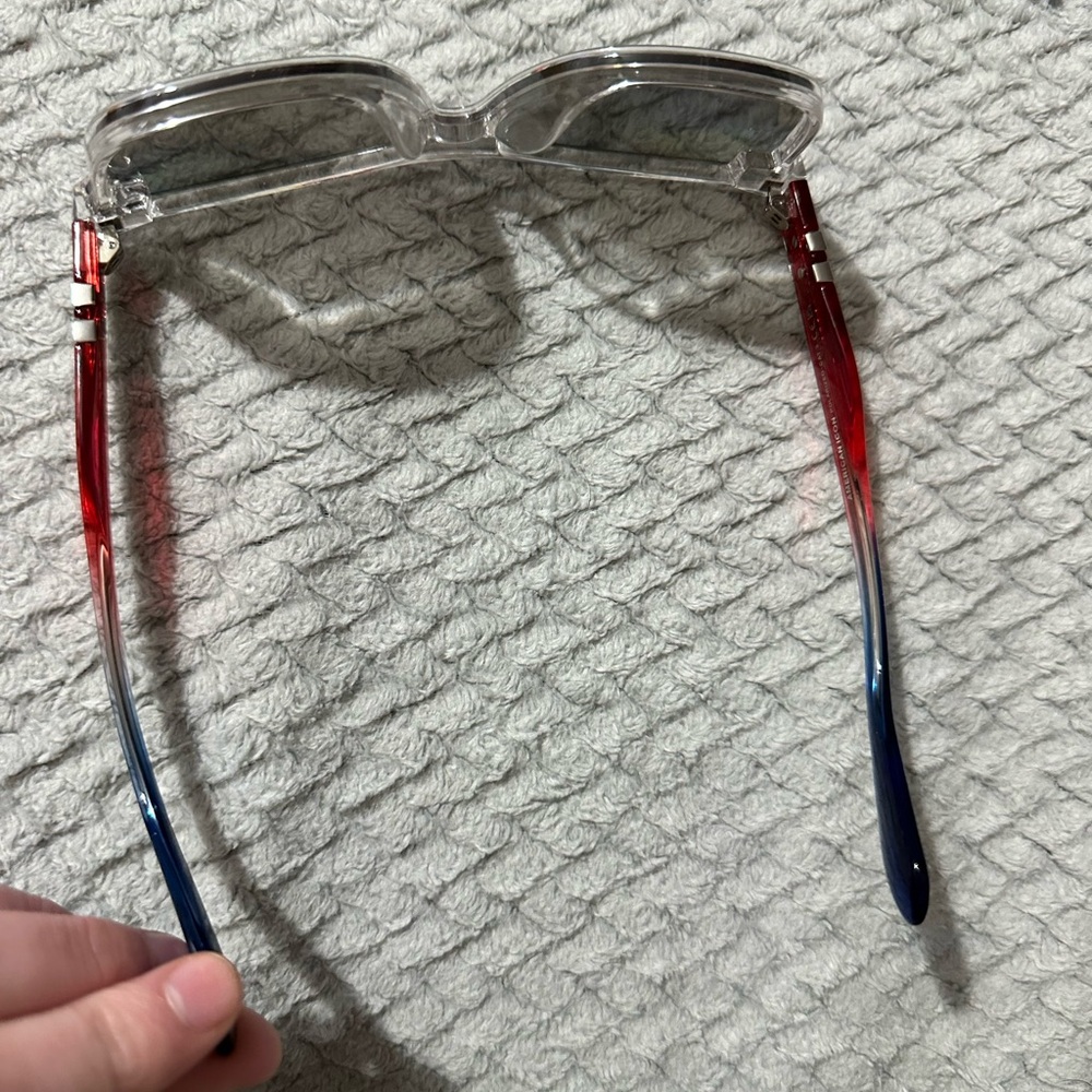 Clear Glasses with Red and Blue Gradient Arms